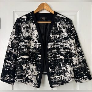 Nine West Black & Ivory Abstract Open-Front Jacket – Size 12